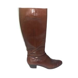 Salvatore Ferragamo Womens Size 8.5 AA Reddish Brown 16 Inch Leather Zip Boots